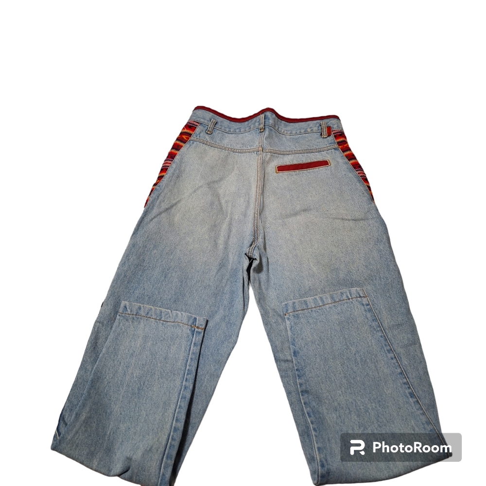 JouJou Patchwork Jeans Mom Jeans 90s Tribal Jeans 1990s Tapered Jeans Red Denim - Picture 3 of 7